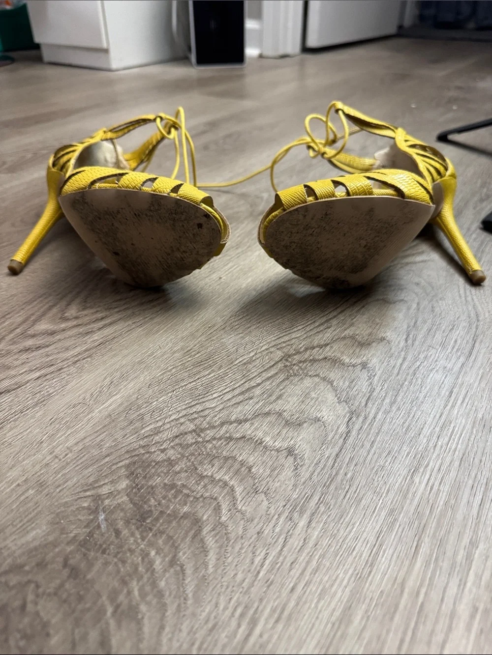 Izabella Rue Yellow Lace-Up Strappy High Heels